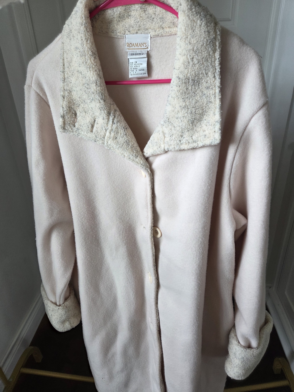 Roaman's Cream Teddy Fleece Coat with Sherpa Collar